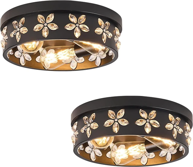 Main image of 12.6 inch Black Flush Mount Ceiling Light Fixture, 2 Pack