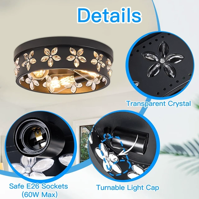 Alt view image 4 of 7 - 12.6 inch Black Flush Mount Ceiling Light Fixture, 2 Pack
