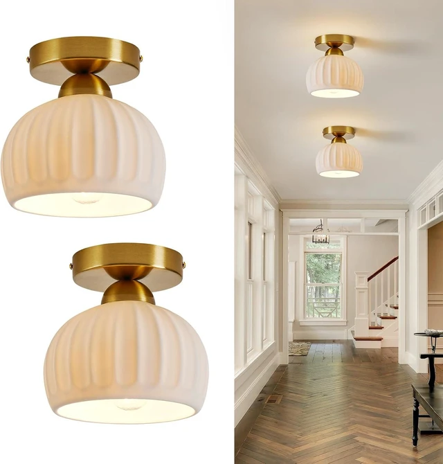 Main image of Vintage Gold Semi Flush Mount Hallway Ceiling Light 2 Pack 7.1 Ceramic