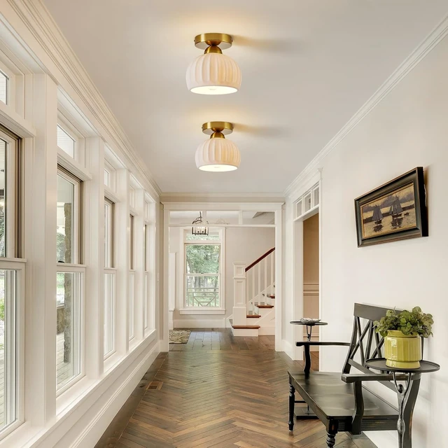 Alt view image 3 of 7 - Vintage Gold Semi Flush Mount Hallway Ceiling Light 2 Pack 7.1 Ceramic