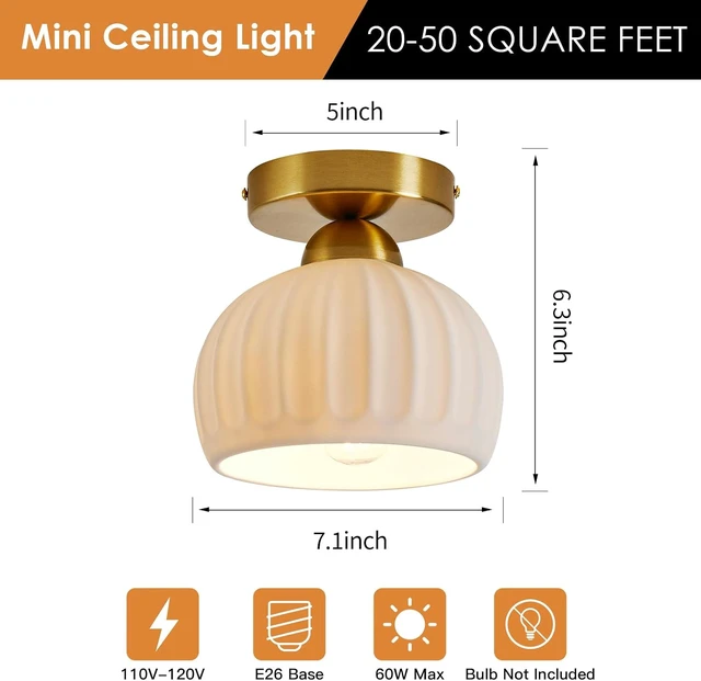 Alt view image 2 of 7 - Vintage Gold Semi Flush Mount Hallway Ceiling Light 2 Pack 7.1 Ceramic