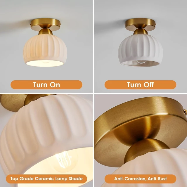 Alt view image 4 of 7 - Vintage Gold Semi Flush Mount Hallway Ceiling Light 2 Pack 7.1 Ceramic