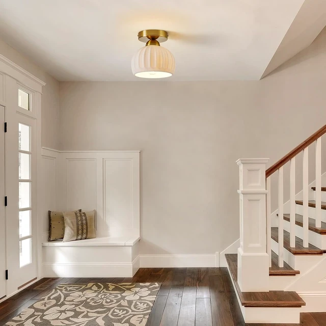 Alt view image 5 of 7 - Vintage Gold Semi Flush Mount Hallway Ceiling Light 2 Pack 7.1 Ceramic