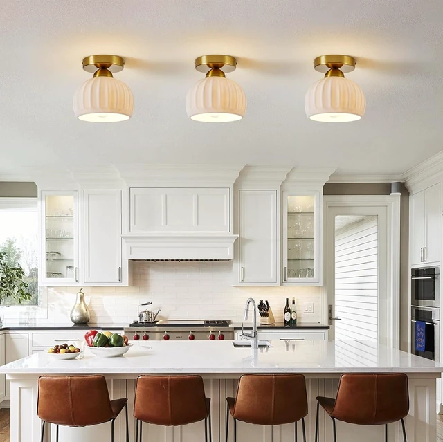 Alt view image 6 of 7 - Vintage Gold Semi Flush Mount Hallway Ceiling Light 2 Pack 7.1 Ceramic