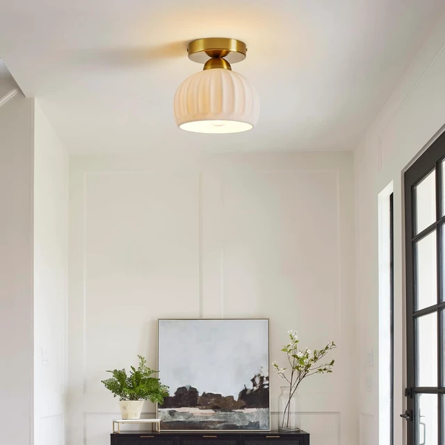 Alt view image 7 of 7 - Vintage Gold Semi Flush Mount Hallway Ceiling Light 2 Pack 7.1 Ceramic