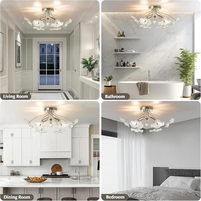 Alt view image 5 of 7 - Semi Flush Mount Ceiling Light Fixture, 18" Brushed Nickel Ceiling Light