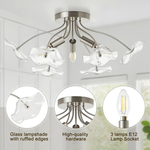 Alt view image 3 of 7 - Semi Flush Mount Ceiling Light Fixture, 18" Brushed Nickel Ceiling Light