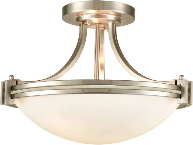 Main image of SAMTEEN Brushed Nickel Semi Flush Mount Ceiling Light with Milk White Glass