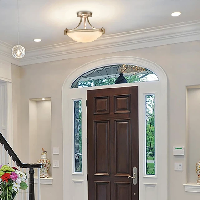 Alt view image 2 of 7 - SAMTEEN Brushed Nickel Semi Flush Mount Ceiling Light with Milk White Glass