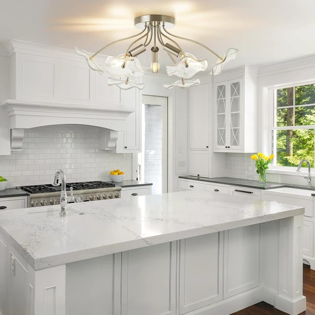 Alt view image 6 of 7 - Semi Flush Mount Ceiling Light Fixture, 18" Brushed Nickel Ceiling Light