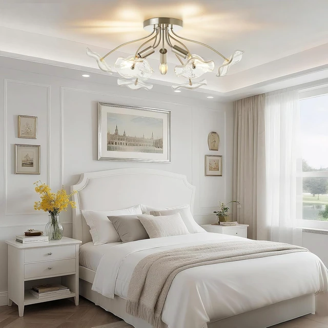 Alt view image 7 of 7 - Semi Flush Mount Ceiling Light Fixture, 18" Brushed Nickel Ceiling Light
