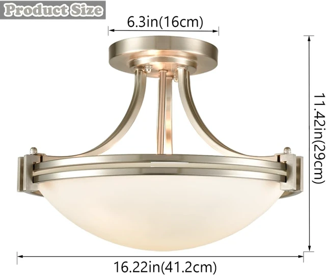 Alt view image 5 of 7 - SAMTEEN Brushed Nickel Semi Flush Mount Ceiling Light with Milk White Glass