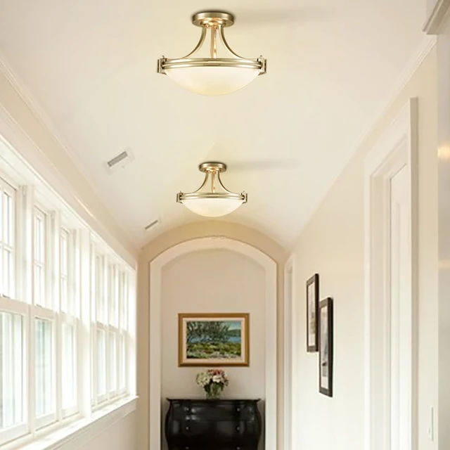 Alt view image 4 of 7 - SAMTEEN Brushed Nickel Semi Flush Mount Ceiling Light with Milk White Glass