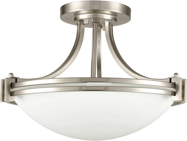 Alt view image 7 of 7 - SAMTEEN Brushed Nickel Semi Flush Mount Ceiling Light with Milk White Glass