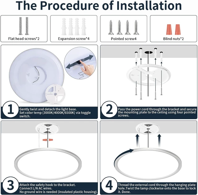 Alt view image 6 of 7 - MOONSEA 20 Inch Flush Mount LED Ceiling Light Fixture 42W Brushed Nickel
