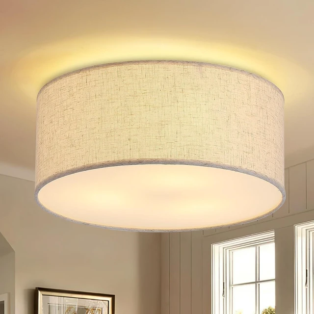 Main image of Flush Mount Ceiling Lights, 12.6" Drum Fabric Linen Shade Fixture