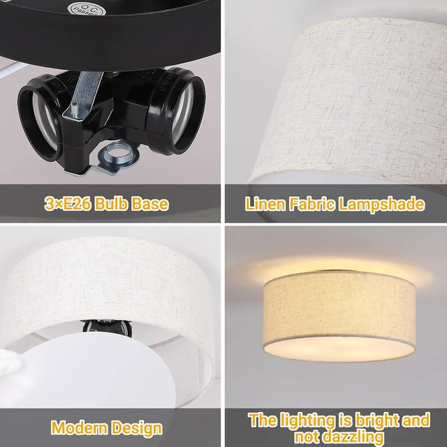 Alt view image 3 of 7 - Flush Mount Ceiling Lights, 12.6" Drum Fabric Linen Shade Fixture