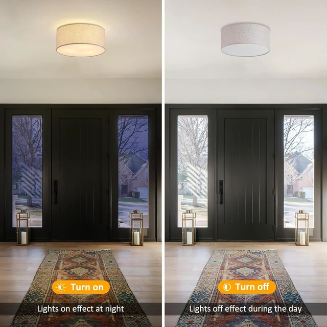 Alt view image 4 of 7 - Flush Mount Ceiling Lights, 12.6" Drum Fabric Linen Shade Fixture
