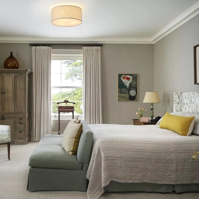 Alt view image 5 of 7 - Flush Mount Ceiling Lights, 12.6" Drum Fabric Linen Shade Fixture