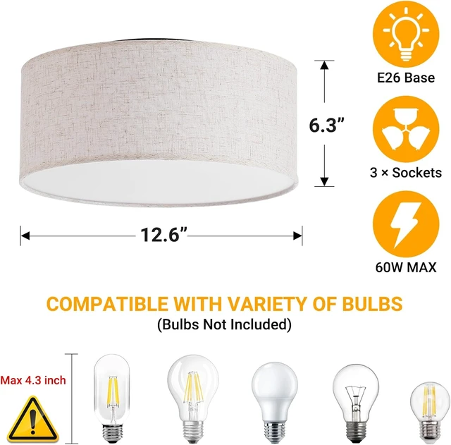 Alt view image 2 of 7 - Flush Mount Ceiling Lights, 12.6" Drum Fabric Linen Shade Fixture