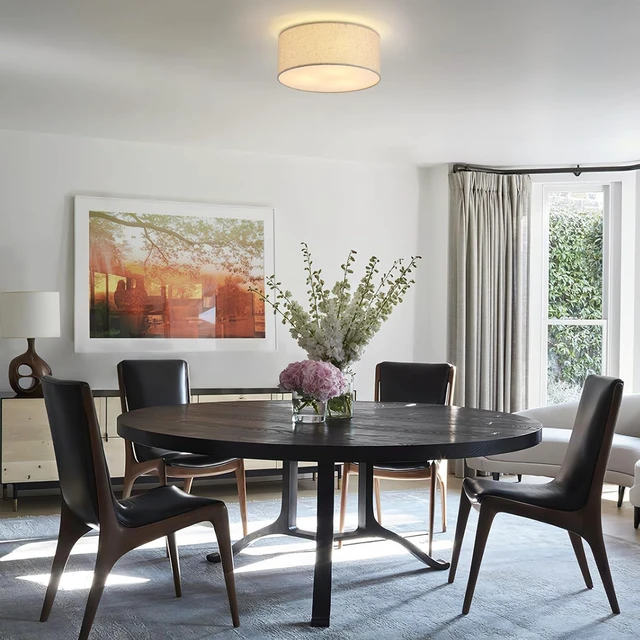Alt view image 7 of 7 - Flush Mount Ceiling Lights, 12.6" Drum Fabric Linen Shade Fixture