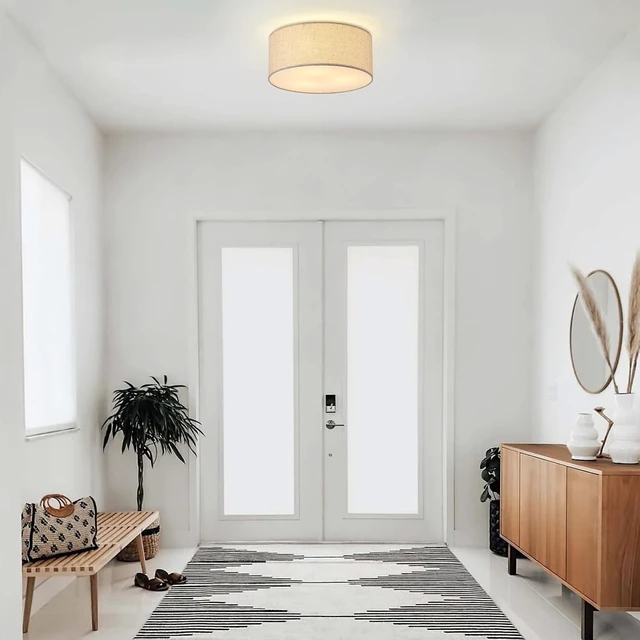 Alt view image 6 of 7 - Flush Mount Ceiling Lights, 12.6" Drum Fabric Linen Shade Fixture