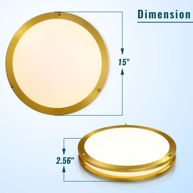 Alt view image 3 of 7 - Gold Ceiling Light Fixture Flush Mount LED,16 inch Kitchen Lighting Fixtures Ceiling Mount 36W, Dimmable Close to Ceiling Light Fixture 5CCT for Bedroom,Bathroom,Living Room