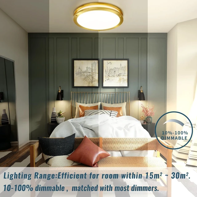 Alt view image 5 of 7 - Gold Ceiling Light Fixture Flush Mount LED,16 inch Kitchen Lighting Fixtures Ceiling Mount 36W, Dimmable Close to Ceiling Light Fixture 5CCT for Bedroom,Bathroom,Living Room