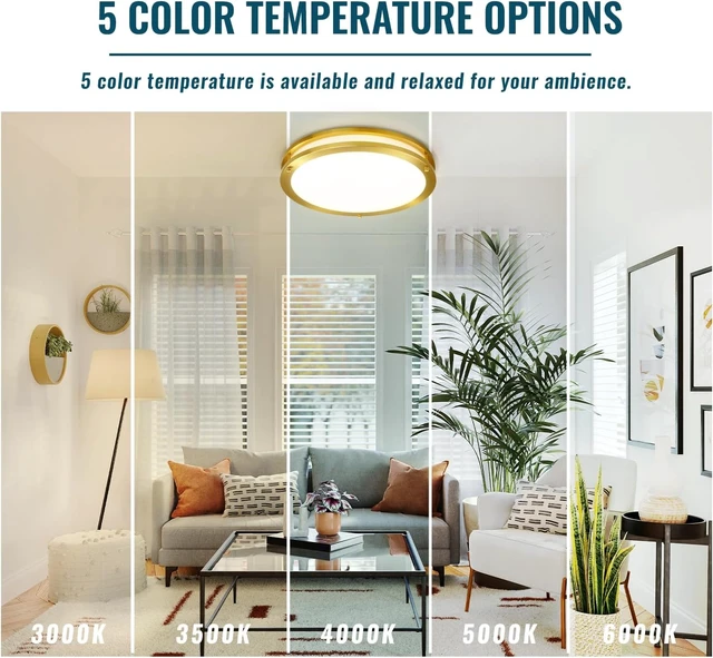 Alt view image 4 of 7 - Gold Ceiling Light Fixture Flush Mount LED,16 inch Kitchen Lighting Fixtures Ceiling Mount 36W, Dimmable Close to Ceiling Light Fixture 5CCT for Bedroom,Bathroom,Living Room