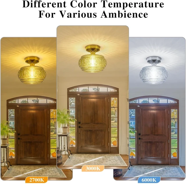 Alt view image 5 of 7 - Semi Flush Mount Ceiling Light Fixture - Brass & Gold Floral Design, Green Glass Shade, Vintage Modern Lighting for Kitchen, Bathroom, Entryway (Bulb Not Included)