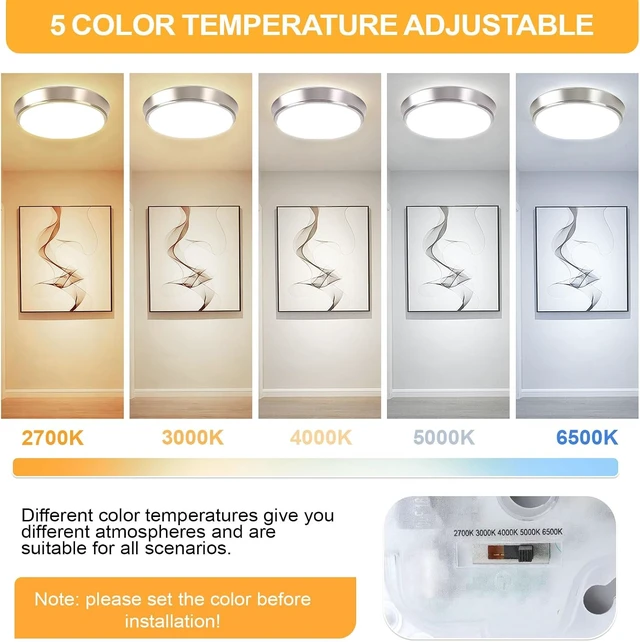 Alt view image 2 of 7 - 13 Inch 36W Dimmable Flush Mount LED Ceiling Lights, 5CCT (2700K-6500K) Adjustable & 4000LM Super Bright LED Ceiling Light Fixtures, Brushed Nickel Modern Ceiling Lamp for Bathroom Hallway, 2-Pack