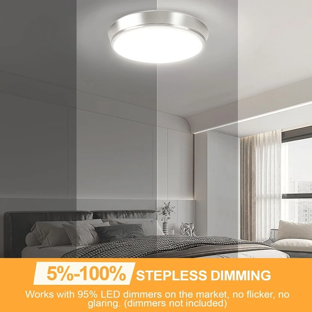 Alt view image 3 of 7 - 13 Inch 36W Dimmable Flush Mount LED Ceiling Lights, 5CCT (2700K-6500K) Adjustable & 4000LM Super Bright LED Ceiling Light Fixtures, Brushed Nickel Modern Ceiling Lamp for Bathroom Hallway, 2-Pack