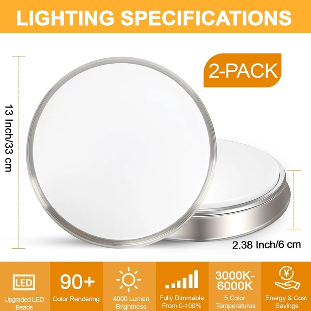 Alt view image 7 of 7 - 13 Inch 36W Dimmable Flush Mount LED Ceiling Lights, 5CCT (2700K-6500K) Adjustable & 4000LM Super Bright LED Ceiling Light Fixtures, Brushed Nickel Modern Ceiling Lamp for Bathroom Hallway, 2-Pack