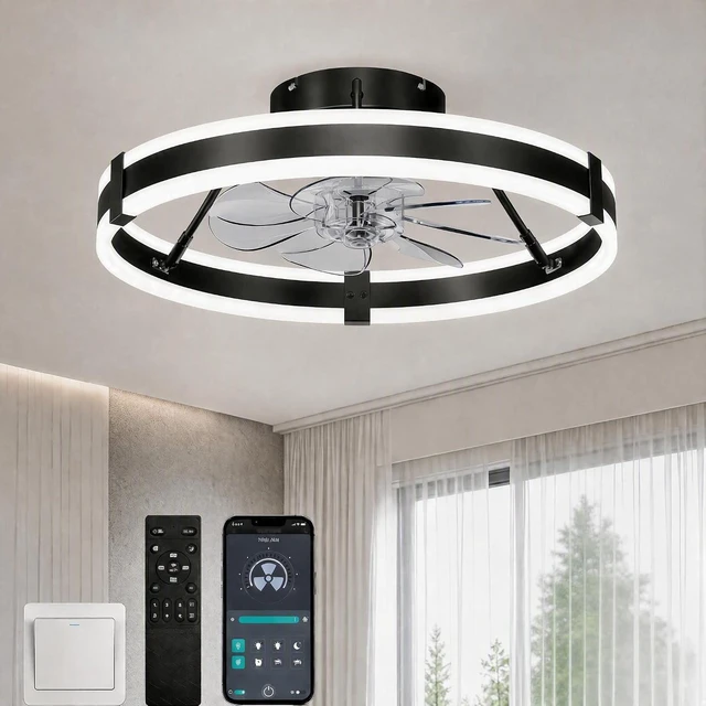 Main image of 19.7" Low Profile Bladeless Ceiling Fans with Lights and Remote