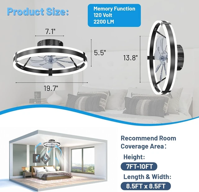 Alt view image 2 of 7 - 19.7" Low Profile Bladeless Ceiling Fans with Lights and Remote