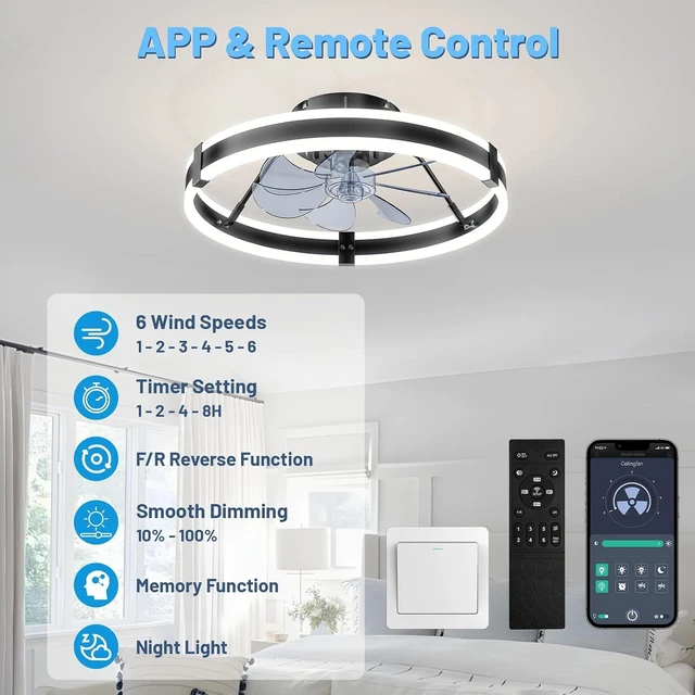 Alt view image 3 of 7 - 19.7" Low Profile Bladeless Ceiling Fans with Lights and Remote