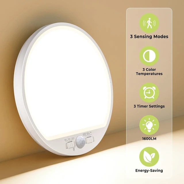 Alt view image 5 of 7 - hepside 4 Pack Motion Sensor Ceiling Light Wired, 3000K/4000K/6500K LED Flush Mount Ceiling Light Fixture, 7Inch 15W Motion Sensor Light Indoor with Timer for Closet Stair Porch Hallway Pantry,White