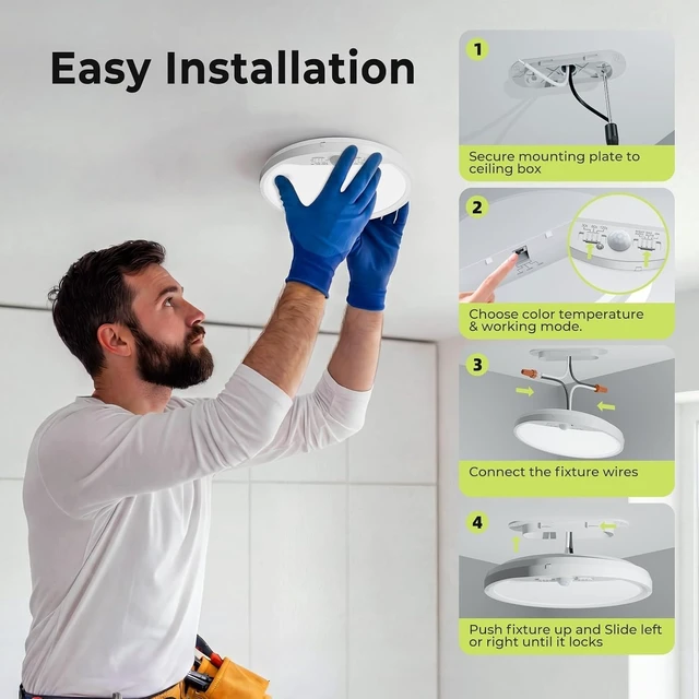 Alt view image 7 of 7 - hepside 4 Pack Motion Sensor Ceiling Light Wired, 3000K/4000K/6500K LED Flush Mount Ceiling Light Fixture, 7Inch 15W Motion Sensor Light Indoor with Timer for Closet Stair Porch Hallway Pantry,White