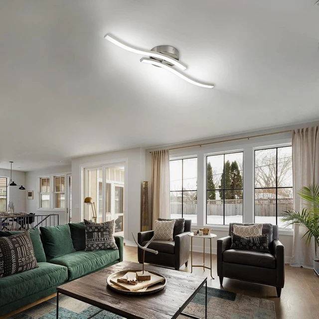 Alt view image 3 of 7 - EDISLIVE Modern Dimmable LED Ceiling Light Curved 2 Light 22.5 in Minimalist LED Flush Mount Ceiling Light Fixture Lamp for Bedroom Foyer Kitchen 6000K Nickel