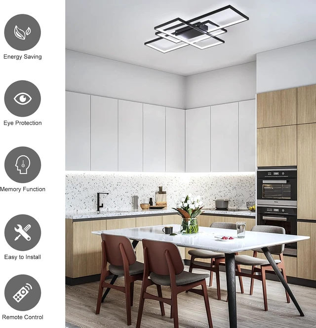 Alt view image 2 of 7 - GEADI 35.4" Modern LED Ceiling Light, Dimmable Flush Mount with Remote