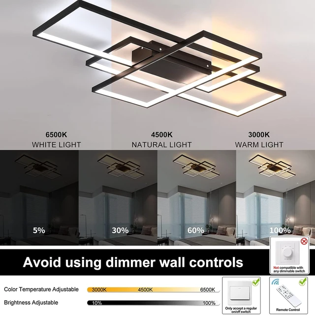 Alt view image 3 of 7 - GEADI 35.4" Modern LED Ceiling Light, Dimmable Flush Mount with Remote