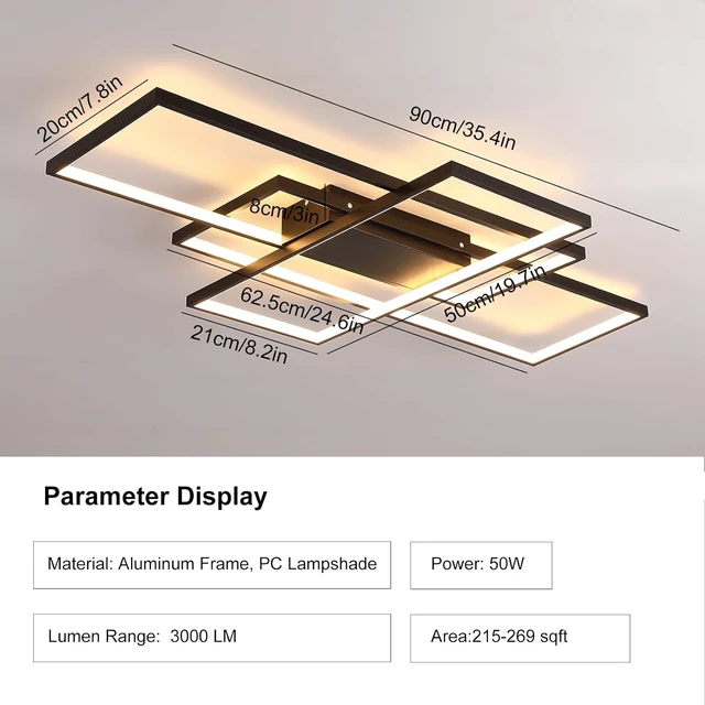 Alt view image 4 of 7 - GEADI 35.4" Modern LED Ceiling Light, Dimmable Flush Mount with Remote