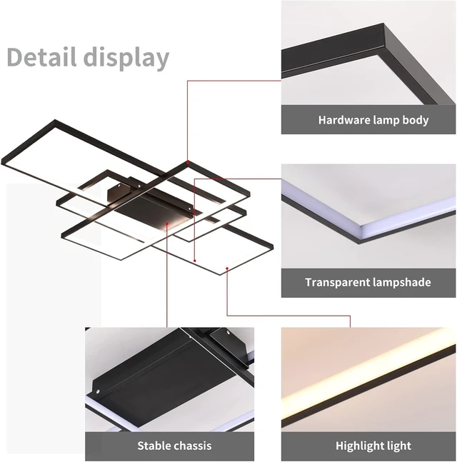 Alt view image 5 of 7 - GEADI 35.4" Modern LED Ceiling Light, Dimmable Flush Mount with Remote