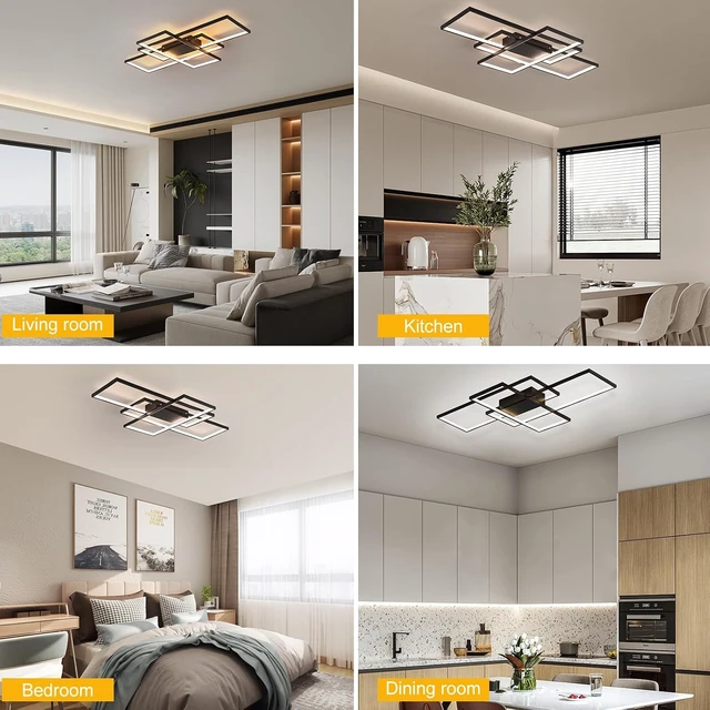 Alt view image 7 of 7 - GEADI 35.4" Modern LED Ceiling Light, Dimmable Flush Mount with Remote