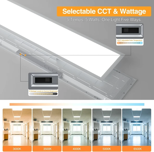 Alt view image 2 of 6 - 1x4 LED Flat Panel Light,Selectable 5CCT,0-10V Dimmable,5200LM,2Pack