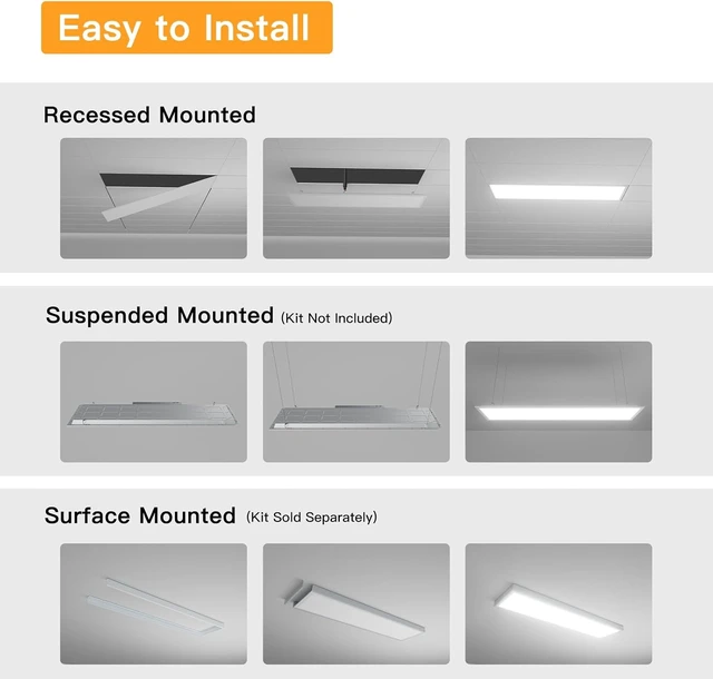 Alt view image 6 of 6 - 1x4 LED Flat Panel Light,Selectable 5CCT,0-10V Dimmable,5200LM,2Pack