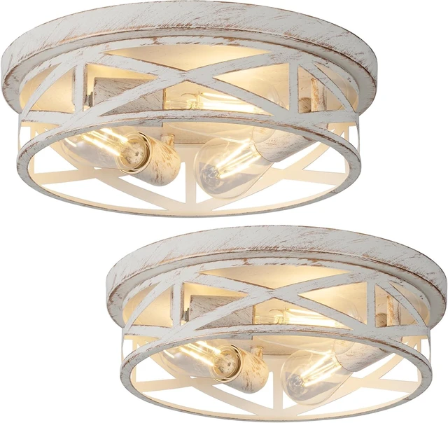 Main image of 2 Pack Close to Ceiling Light Fixtures, 3-Lights Cage Flush Mount Ceiling Light, 13 Inch White and Gold Semi Flush Mount Ceiling Light for House Bedroom Laundry Hallway Kitchen