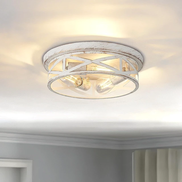 Alt view image 2 of 7 - 2 Pack Close to Ceiling Light Fixtures, 3-Lights Cage Flush Mount Ceiling Light, 13 Inch White and Gold Semi Flush Mount Ceiling Light for House Bedroom Laundry Hallway Kitchen