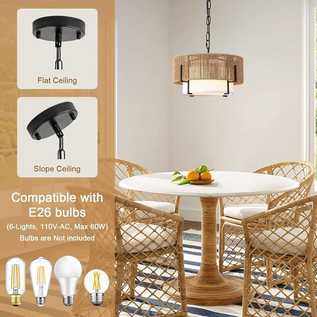 Alt view image 3 of 7 - 12.6" Rattan Pendant Light, Boho Chandelier Hanging Light Fixture