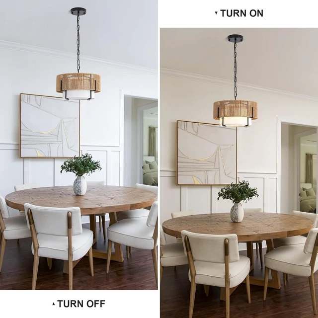 Alt view image 4 of 7 - 12.6" Rattan Pendant Light, Boho Chandelier Hanging Light Fixture